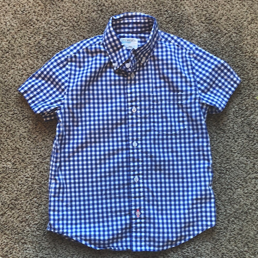 Blue check button down by JCrew - crewcuts. Size 6-7